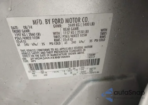 2014 Ford Edge Sport from USA, damaged, VIN 2FMDK3AKXEBB16689